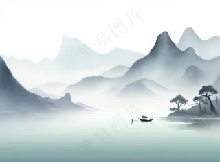 山水水墨画中国风插画背景