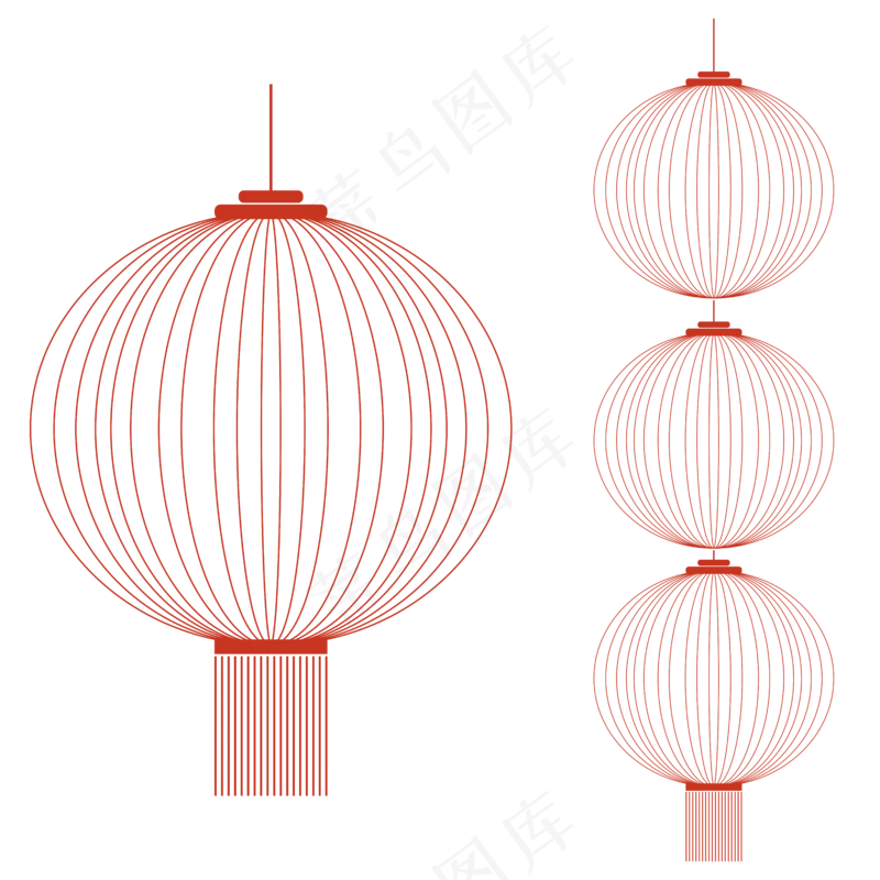 红色喜庆中国风春节描边灯笼 psd模版下载