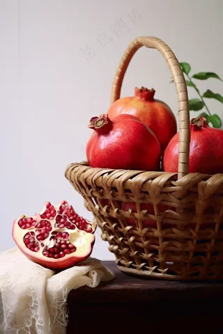 红石榴竹篮框水果摄影图