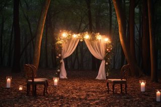 户外婚礼森林夜晚森系摄影图