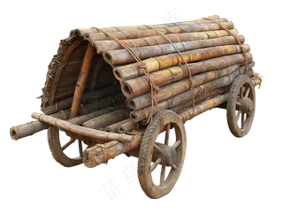 古代老旧木车