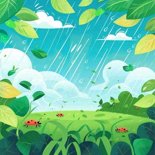 惊蛰雨水谷雨春天卡通手绘插画瓢虫昆虫绿色花草卡通插画背景