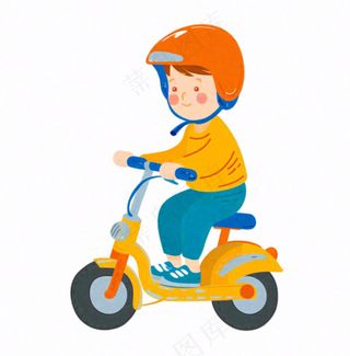 骑电动车的人头盔快递外卖人物插画免抠