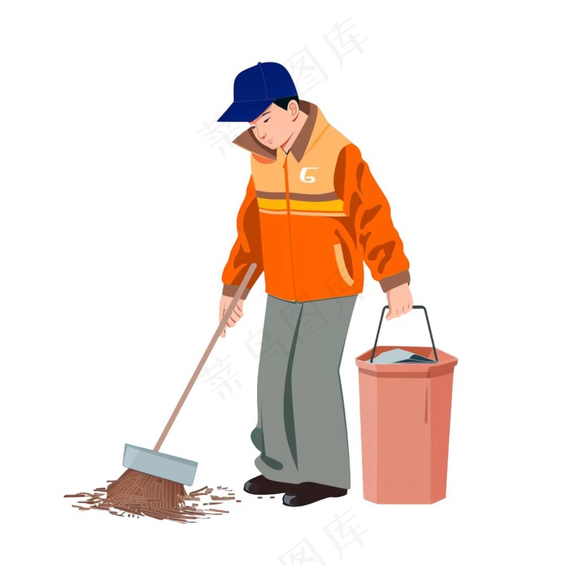 环卫工人清洁劳动人物插画免抠