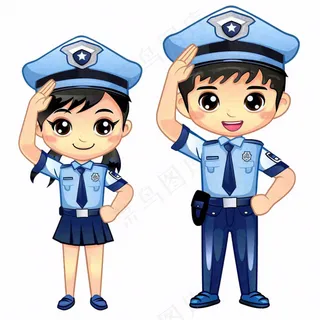 警察敬礼公职人员卡通人物插画免抠