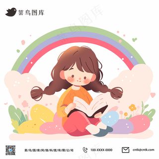 唯美治愈少女看书插画