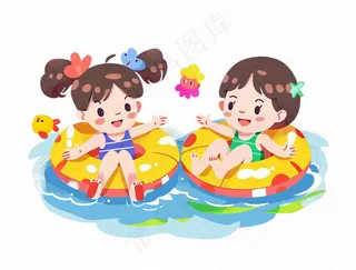游泳游泳圈儿童水上乐园运动卡通插画免抠