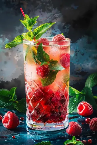 冰镇莓果果汁汽水鸡尾酒薄荷饮料摄影图