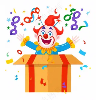 小丑礼盒惊喜愚人节搞怪搞笑幽默游乐园卡通插画免抠
