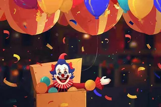 小丑搞怪马戏团游乐园愚人节气球彩带庆祝卡通插画背景