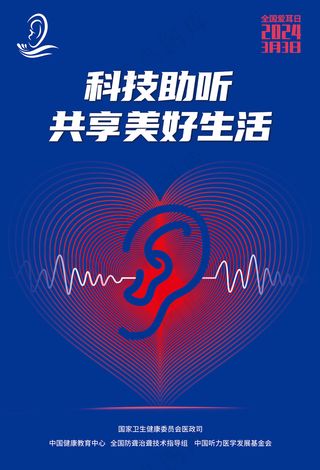 蓝色全国爱耳日海报