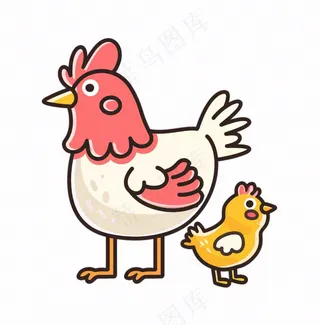 母鸡带崽小鸡牲畜动物卡通插画免抠