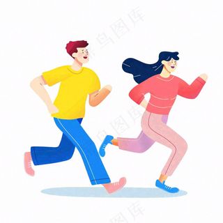 运动跑步的男女人物卡通插画免抠