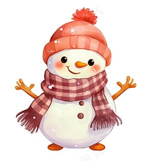 圣诞雪人红帽子围巾卡通插画免抠