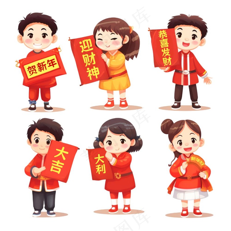 新年卡通人物祝福插画免抠(1024x1024)