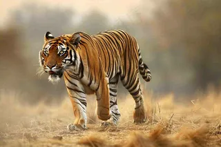 老虎动物秋天草原摄影图