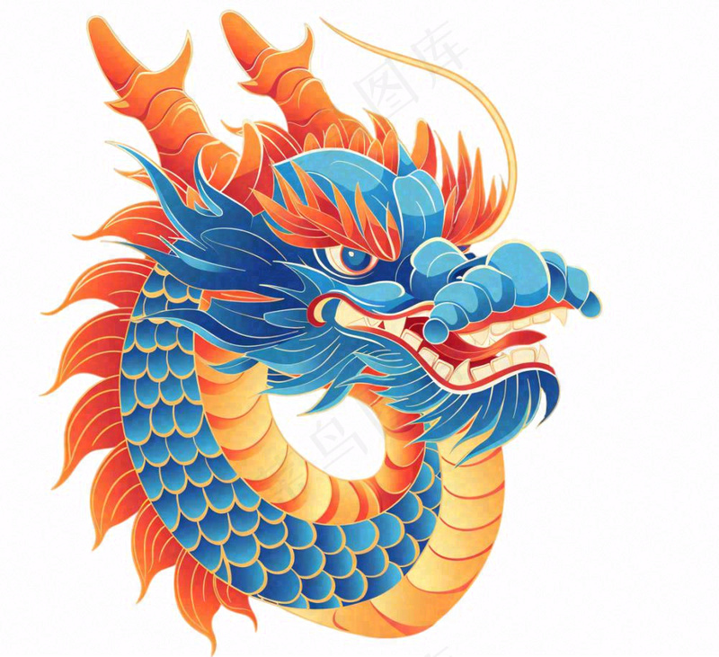 中国龙龙形动物国潮风插画免抠(1120x1024)
