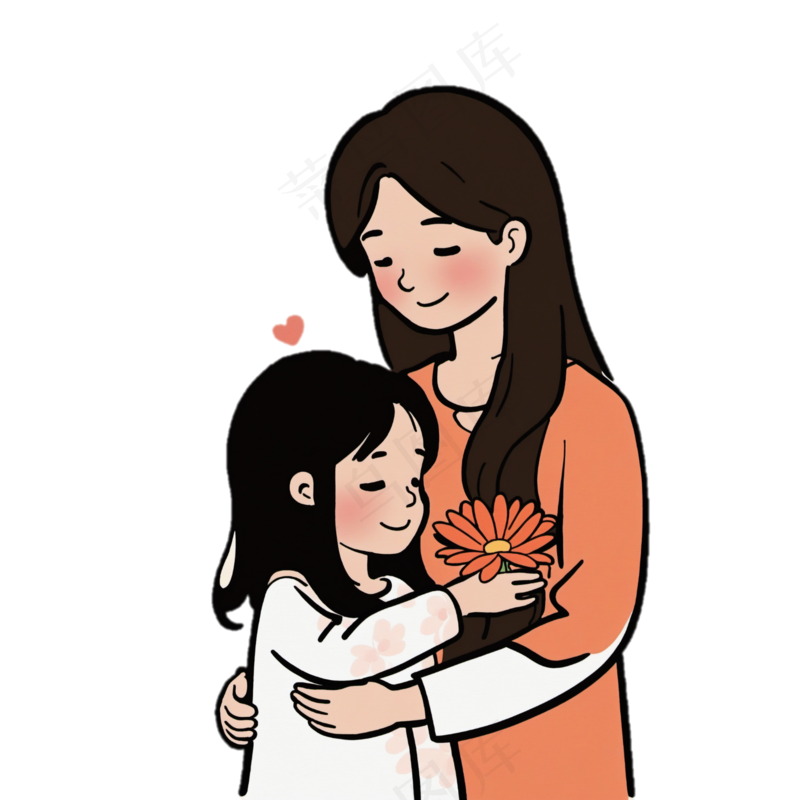 母亲节 妈妈抱着女儿 花朵 免抠透明底 (1)