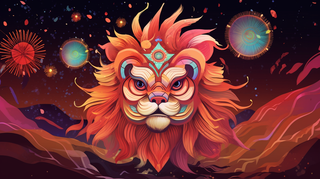 狮子动物红色卡通插画新年喜庆背景