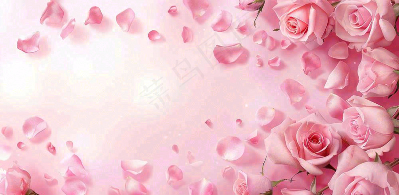 粉红背景上的玫瑰花美丽浪漫梦幻爱情情人节七夕摄影图(1568x768)