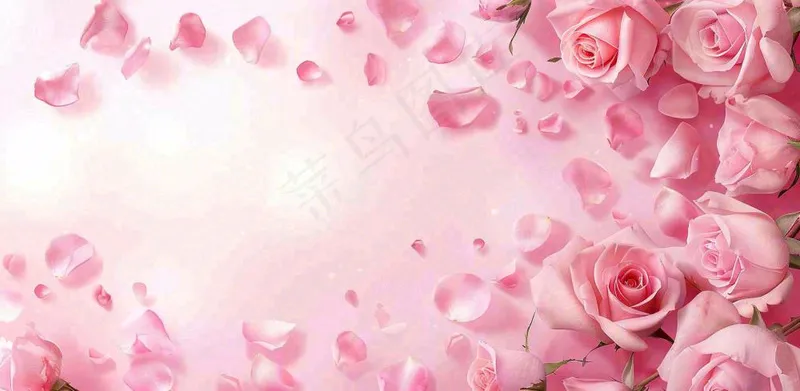 粉红背景上的玫瑰花美丽浪漫梦幻爱情情人节七夕摄影图(1568x768)