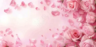 粉红背景上的玫瑰花美丽浪漫梦幻爱情情人节七夕摄影图