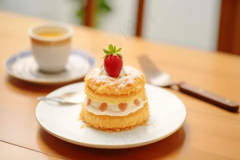 小蛋糕水果蛋糕下午茶美食甜点摄影图