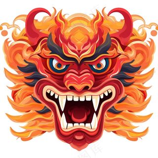 龙龙头红色新年龙年卡通插画免抠