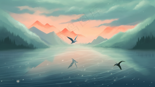 中国山水水墨画插画背景