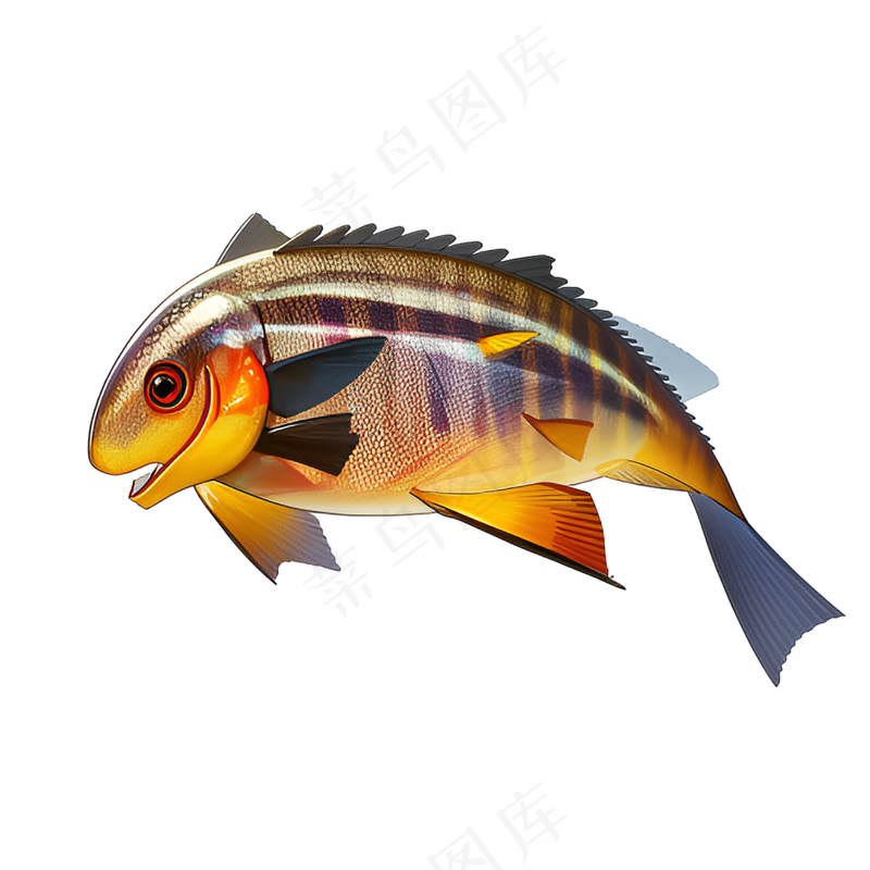 黄色卡通手绘鱼免抠素材18