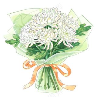 菊花花束白菊清明节祭奠祭祖卡通插画免抠