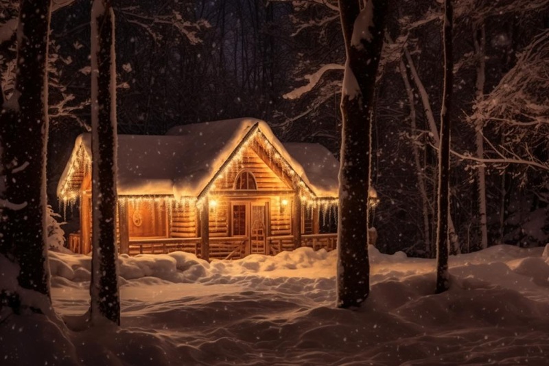 夜景雪屋意境背景(1344x896)