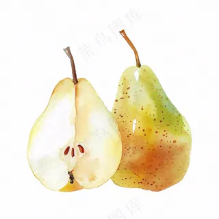 梨子水果切块水彩画免抠