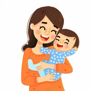 妈妈抱着孩子婴儿母亲节亲情人物卡通插画免抠