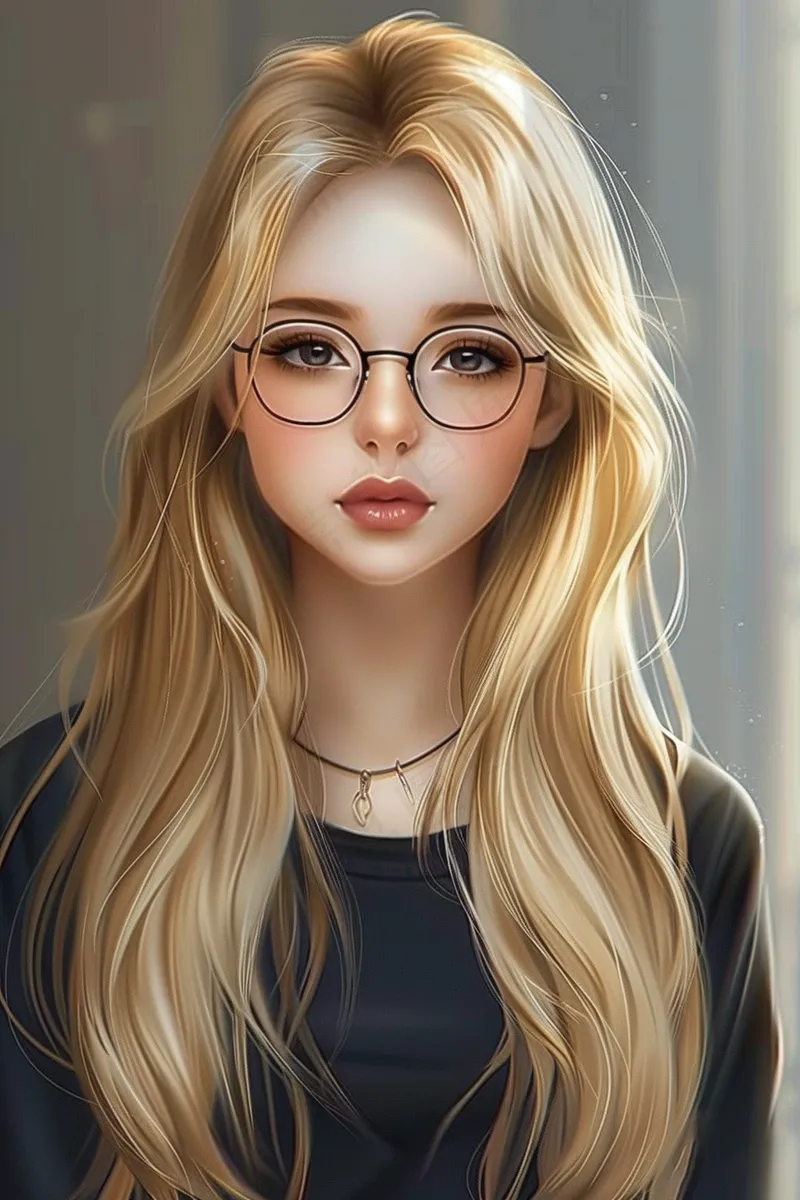 金发碧眼美女戴眼镜动漫插画人像背景(2688x4032)
