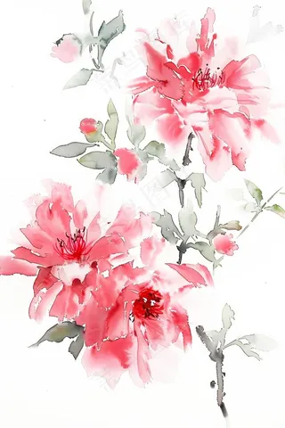 水墨映山红红花水墨插画免抠