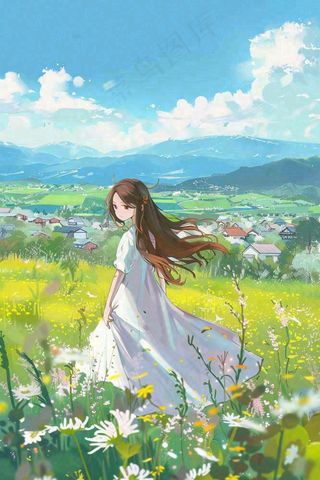 春夏花海里的少女美丽唯美小清新春分立夏夏至青春卡通插画背景