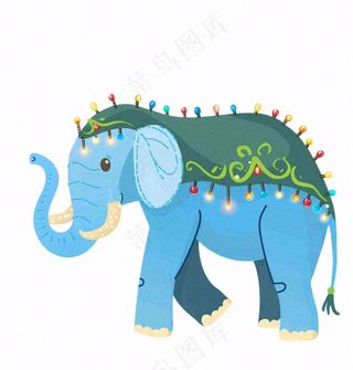 大象蓝色象云南节日装饰动物卡通插画免抠