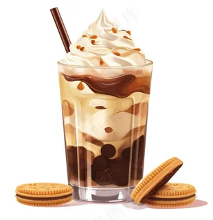 巧克力饼干奶茶奶油下午茶饮品卡通手绘插画免抠
