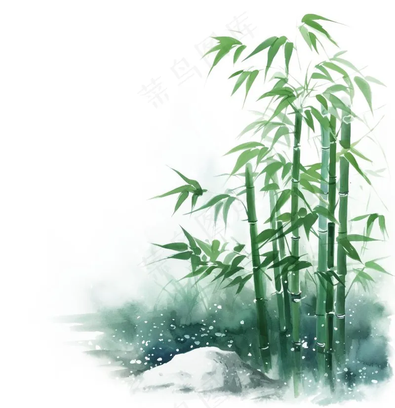 水墨竹子山石植物手绘中国风古风国画水彩插画免抠(1024x1056)
