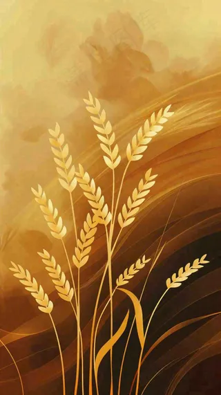 金色背景的小麦麦穗芒种秋收立秋秋分小满插画