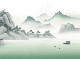 山水水墨画中国风插画背景