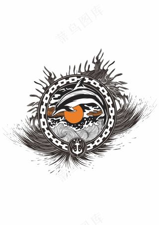 冲浪logo 海豚海浪喷溅