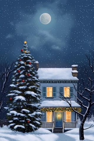 清新雪景圣诞树温馨背景