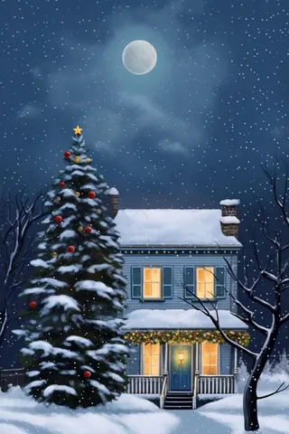 清新雪景圣诞树温馨背景