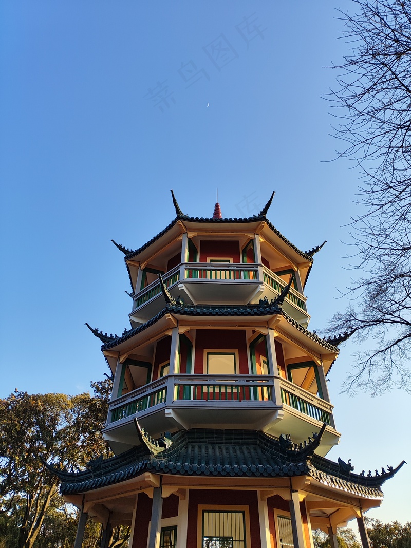 一月一塔风景古寺插图