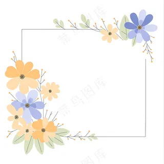 黄色 蓝色 花环 花框 清新可爱淡雅扁平风