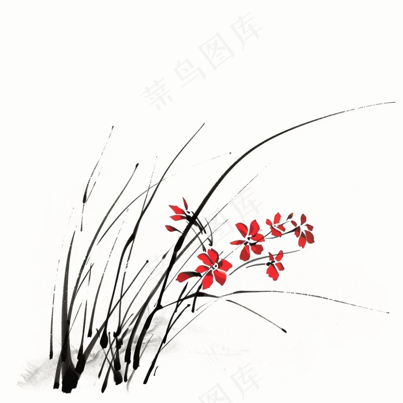 兰花水墨画中国风彩绘插画免抠(1024x1024)