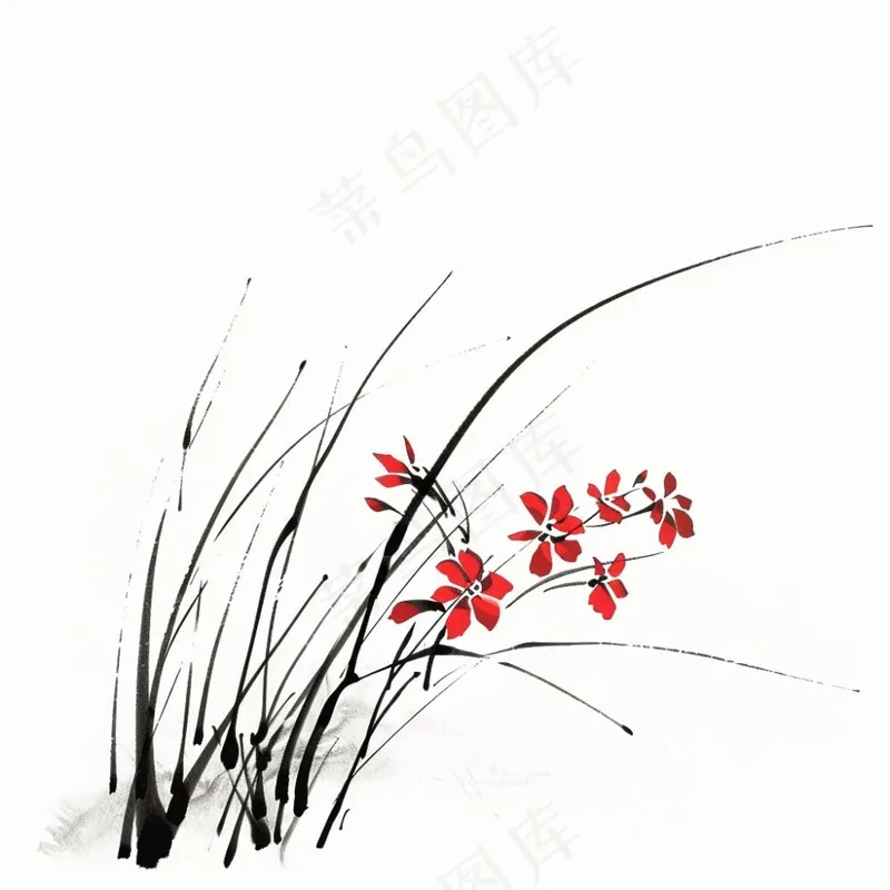 兰花水墨画中国风彩绘插画免抠(1024x1024)
