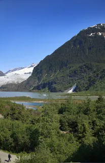 宁静的阿拉斯加冰川与森林风光